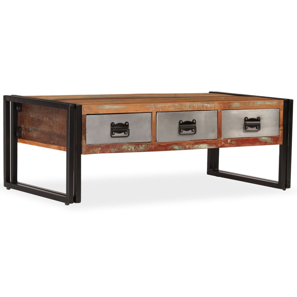 Coffee Table 3 Drawers Solid Reclaimed Wood 100X50X35 Cm 100 cm