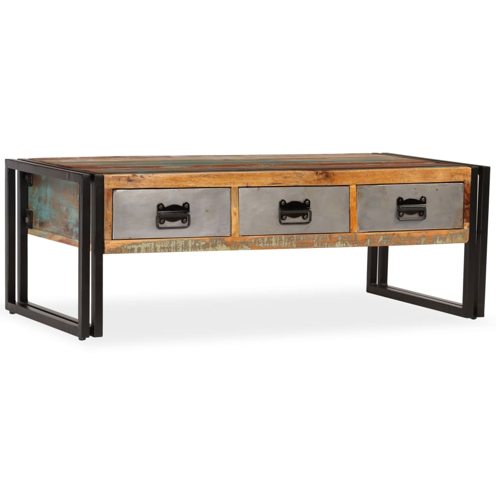 Coffee Table 3 Drawers Solid Reclaimed Wood 100X50X35 Cm 100 cm