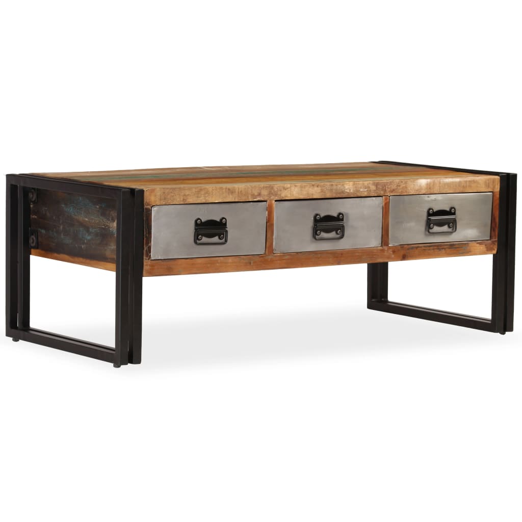 Coffee Table 3 Drawers Solid Reclaimed Wood 100X50X35 Cm 100 cm