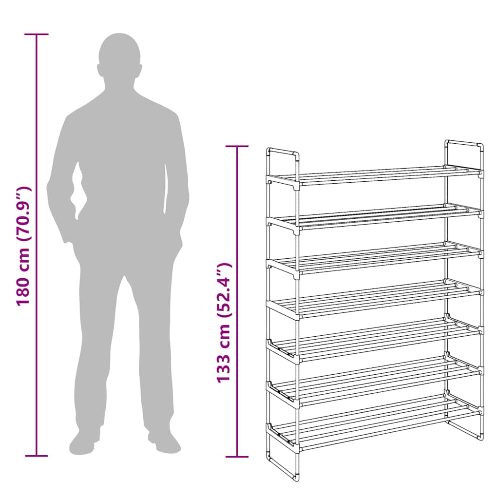 Shoe Rack With 7 Shelves Metal And Plastic