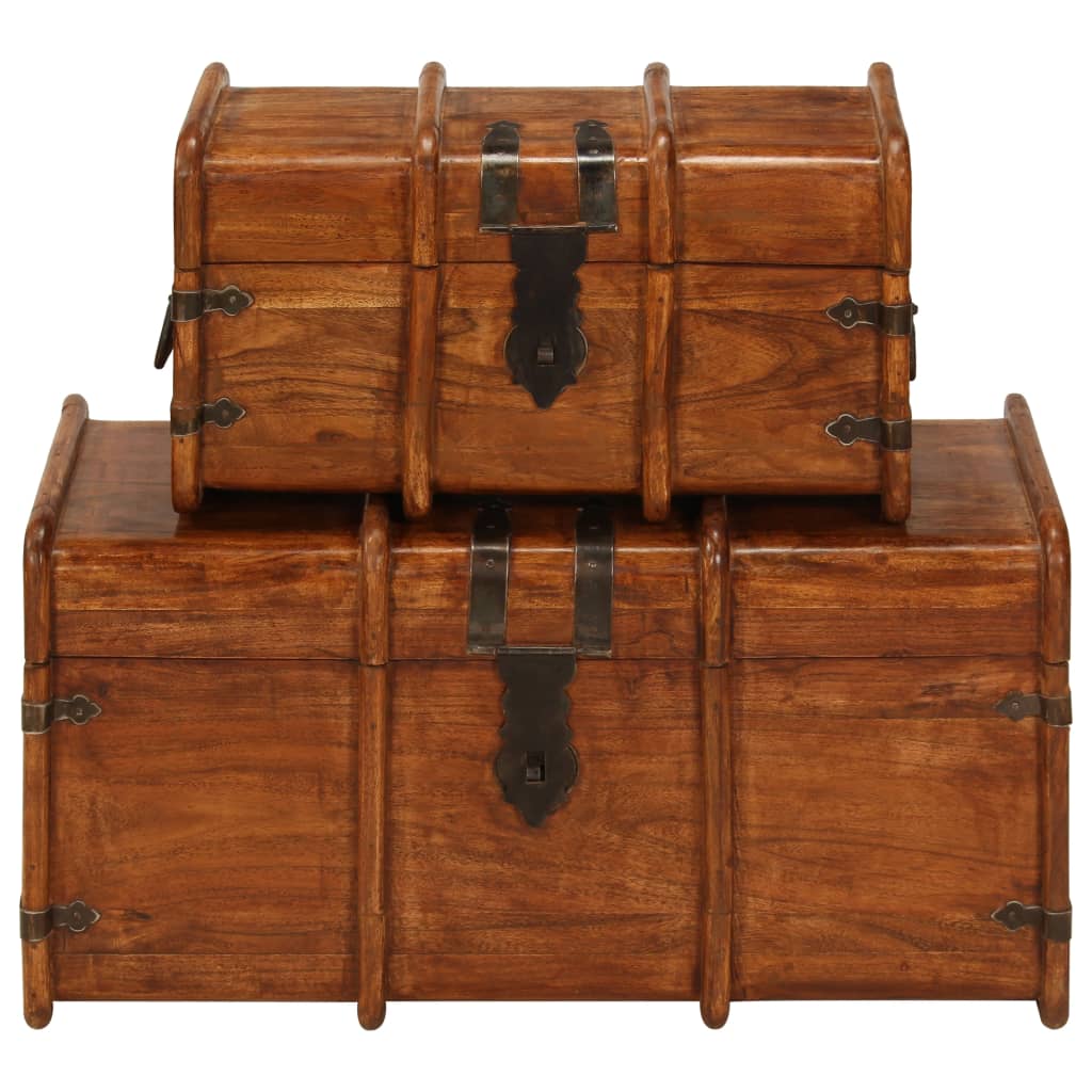 Treasure Chest Set 2 Pieces Solid Acacia Wood Honey Finish