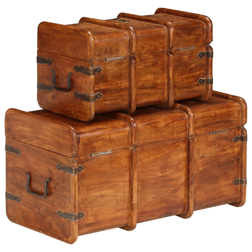 Treasure Chest Set 2 Pieces Solid Acacia Wood Honey Finish