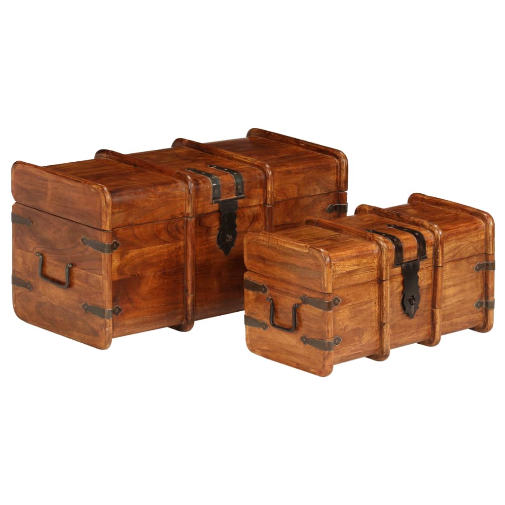 Treasure Chest Set 2 Pieces Solid Acacia Wood Honey Finish