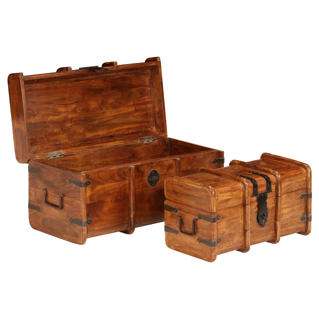 Treasure Chest Set 2 Pieces Solid Acacia Wood Honey Finish