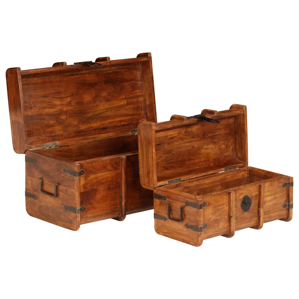Treasure Chest Set 2 Pieces Solid Acacia Wood Honey Finish