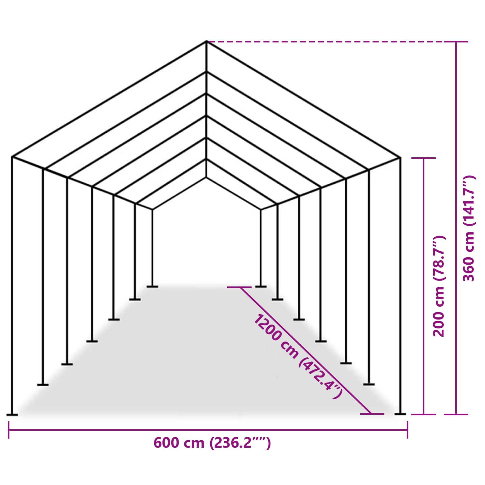 Tent Fabric Without Frame Grey 12 X 6 M Pe