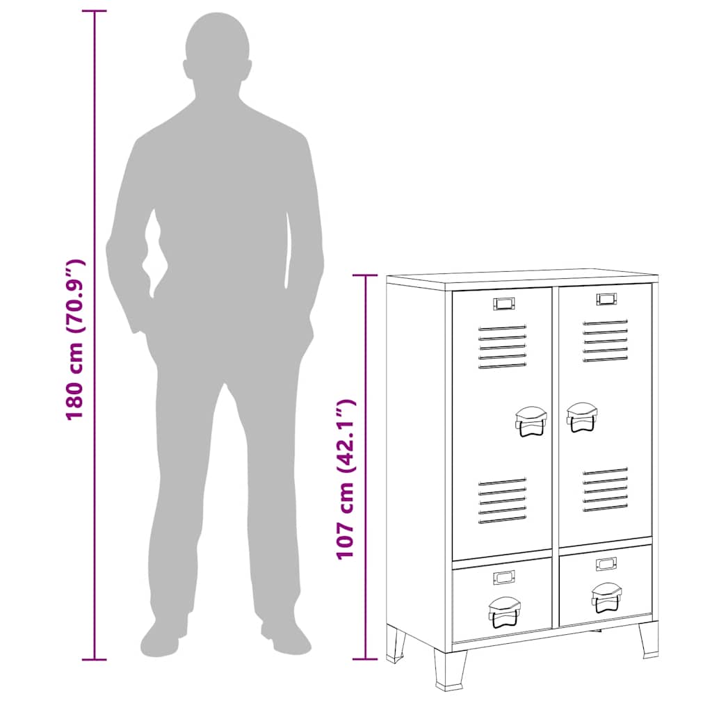 Wardrobe Metal Industrial Style 67X35X107 Cm