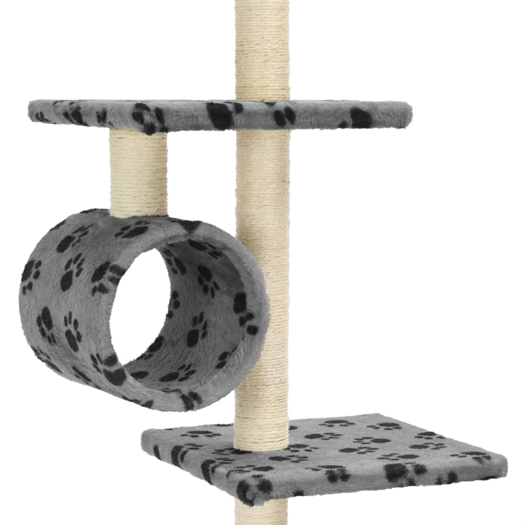 Cat Tree With Sisal Scratching Posts Grey Paw Prints