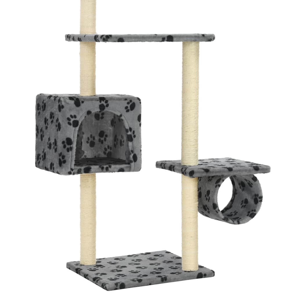 Cat Tree With Sisal Scratching Posts Grey Paw Prints