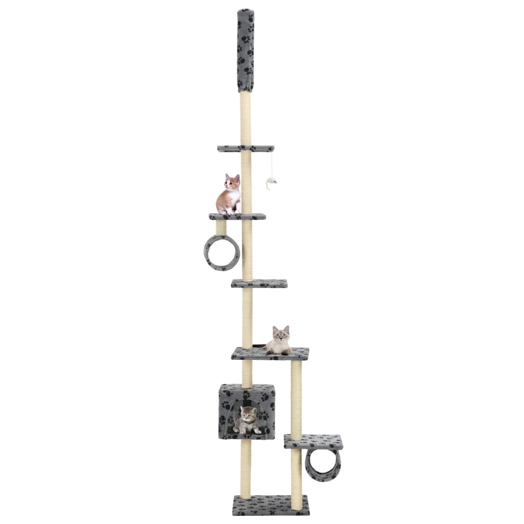 Cat Tree With Sisal Scratching Posts Grey Paw Prints