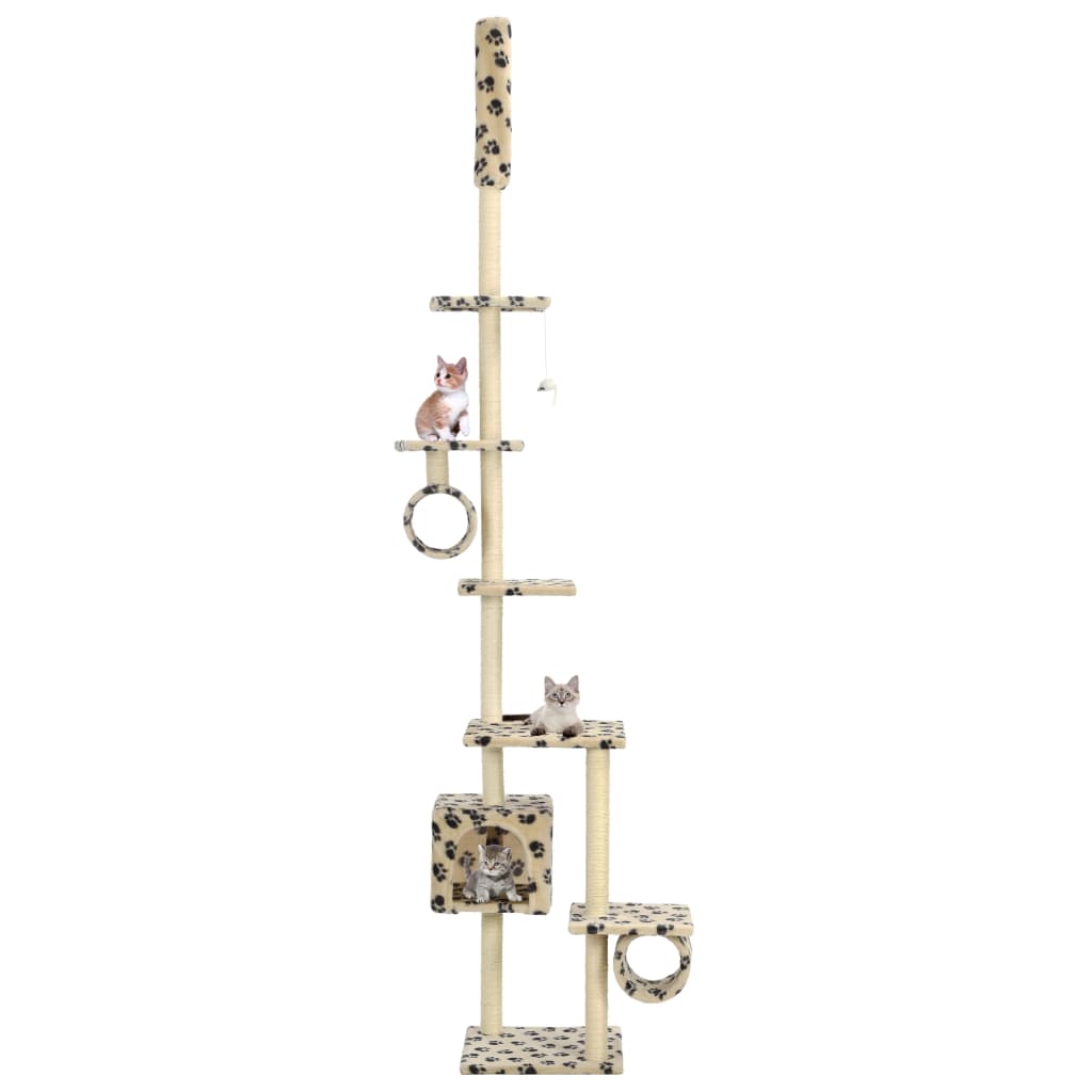 Cat Tree With Sisal Scratching Posts Grey Paw Prints