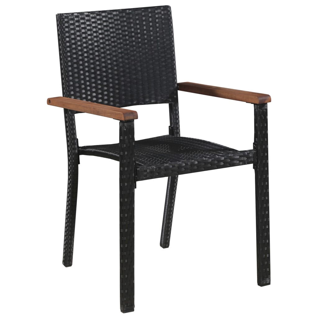 5 Piece Outdoor Dining Set Poly Rattan And Acacia Wood Black