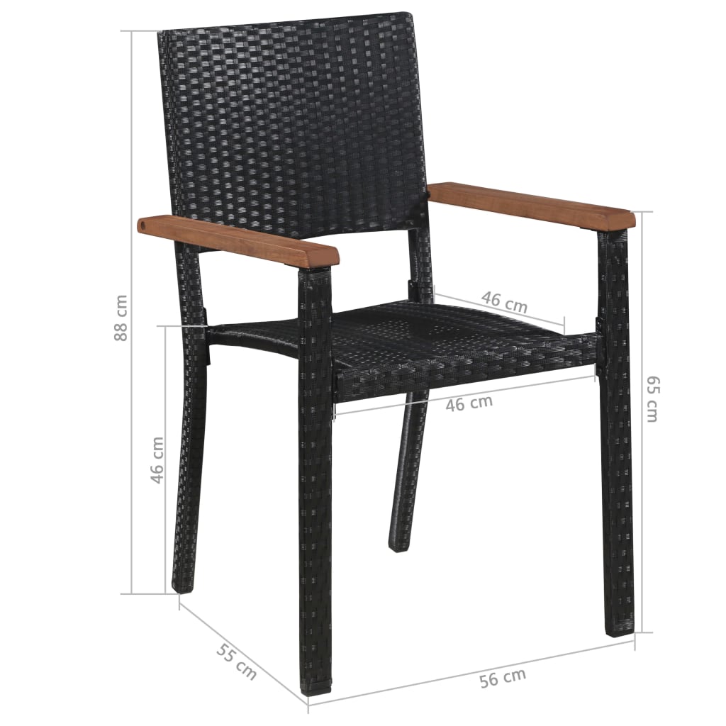 5 Piece Outdoor Dining Set Poly Rattan And Acacia Wood Black