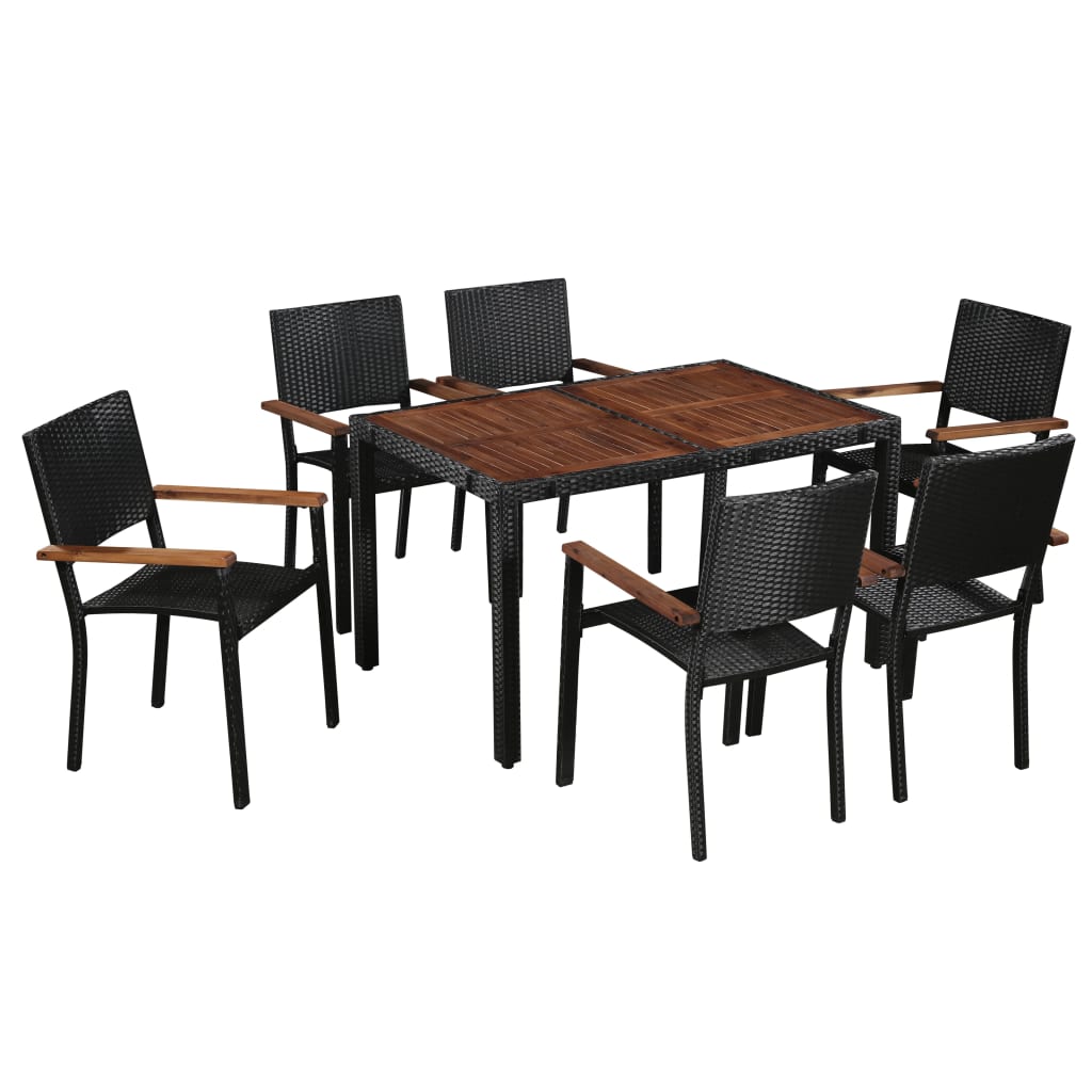 5 Piece Outdoor Dining Set Poly Rattan And Acacia Wood Black