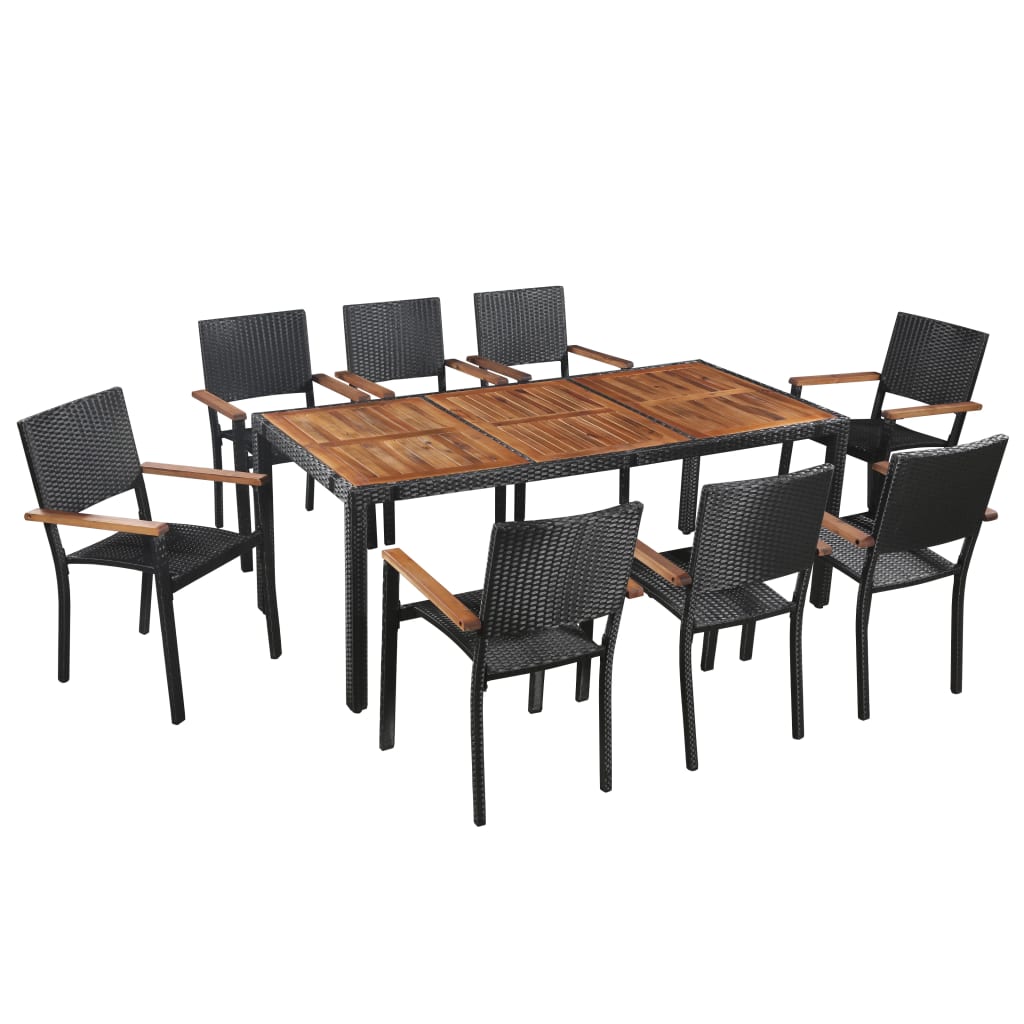 5 Piece Outdoor Dining Set Poly Rattan And Acacia Wood Black