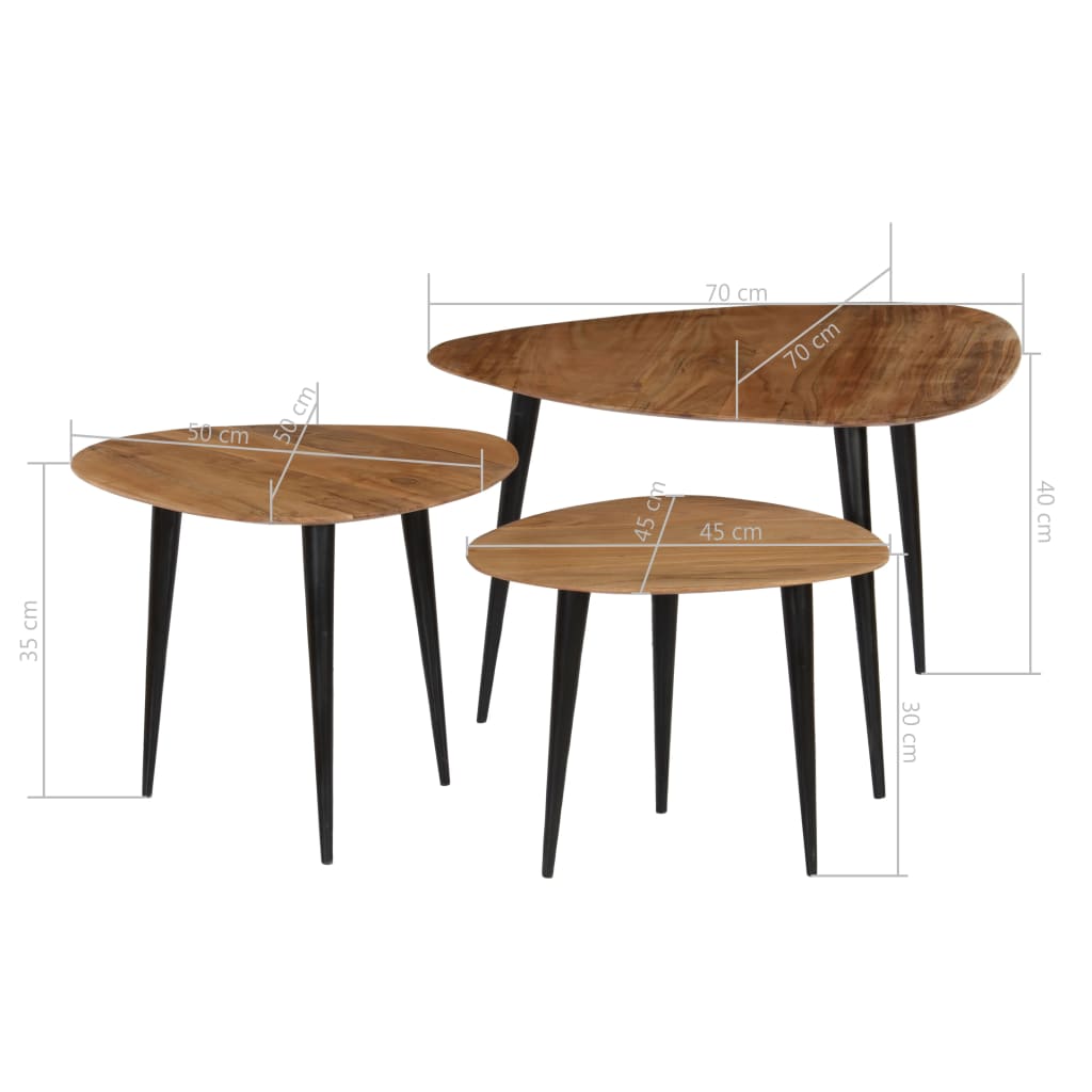 Coffee Table Set 3 Pieces Solid Acacia Wood