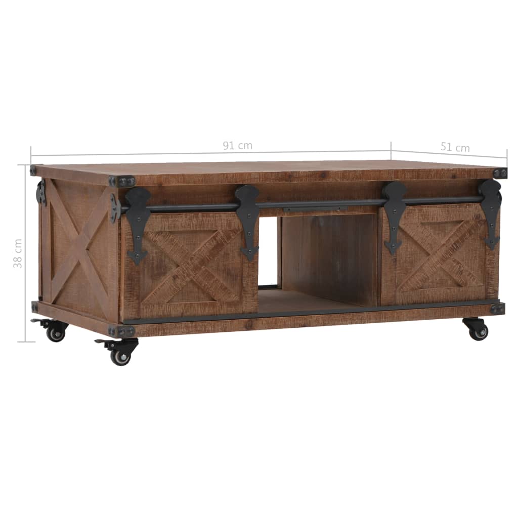 Coffee Table Solid Fir Wood 91X51X38 Cm Brown
