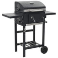 Outdoor Grills Charcoal BBQ Grill Smoker Trolley Barbecue Thermometer Side Shelv