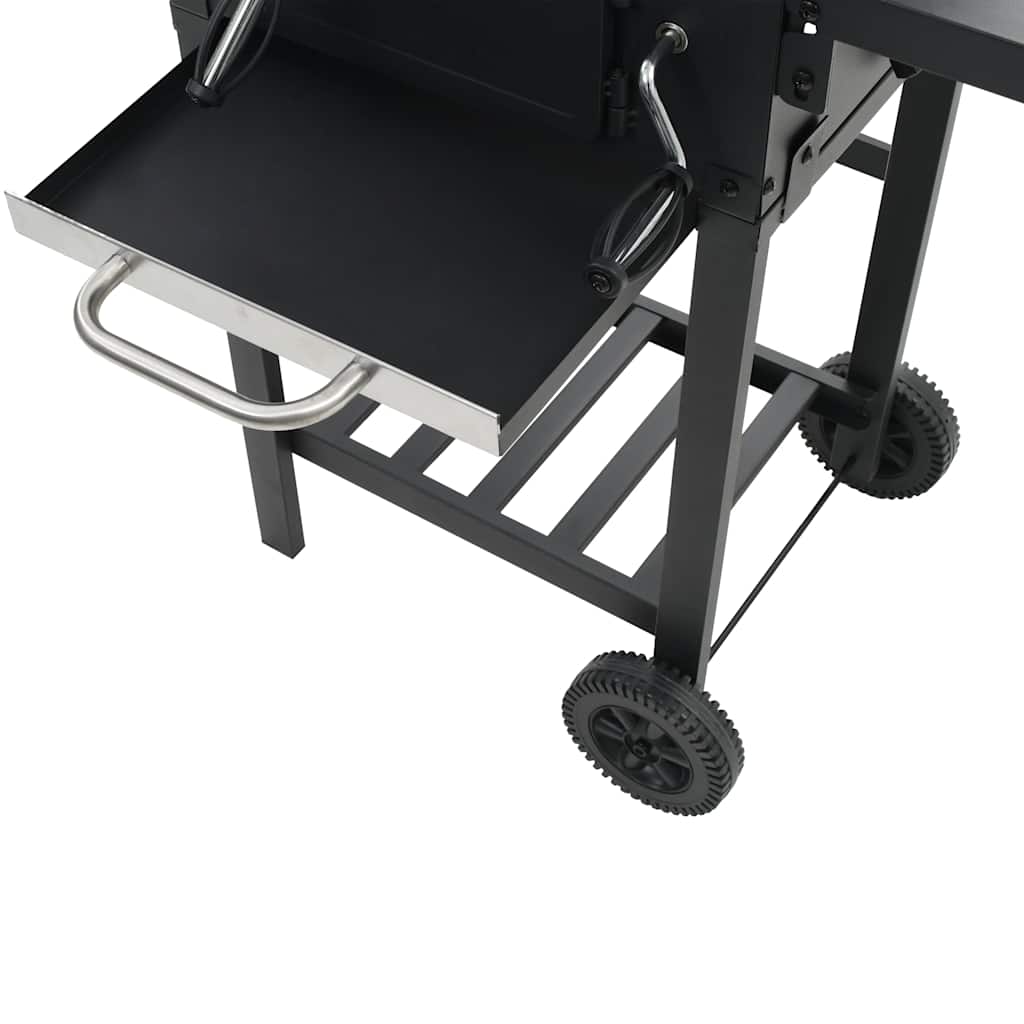 Outdoor Grills Charcoal BBQ Grill Smoker Trolley Barbecue Thermometer Side Shelv