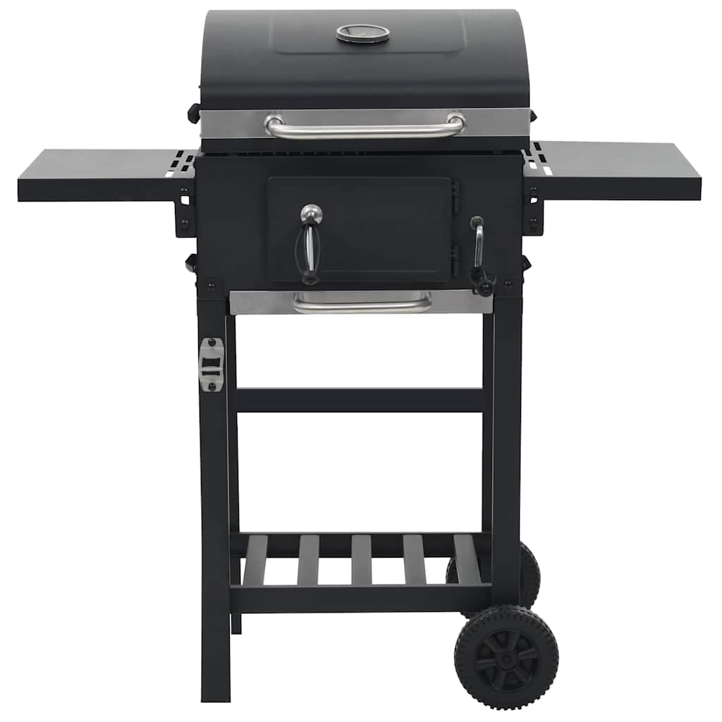 Outdoor Grills Charcoal BBQ Grill Smoker Trolley Barbecue Thermometer Side Shelv