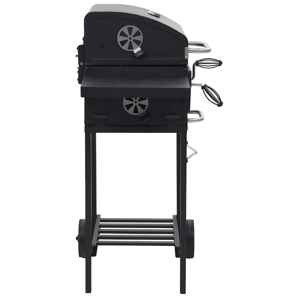 Outdoor Grills Charcoal BBQ Grill Smoker Trolley Barbecue Thermometer Side Shelv