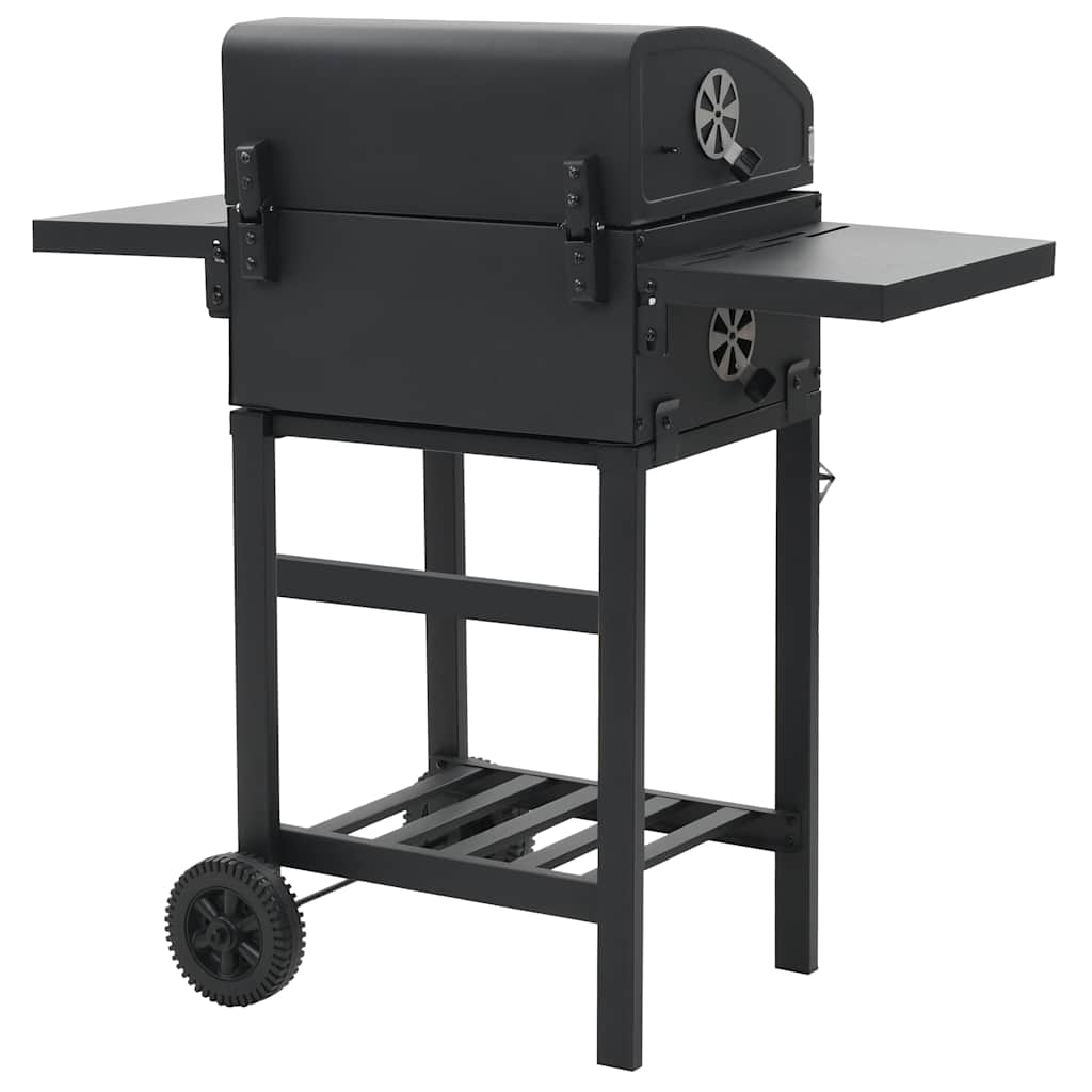 Outdoor Grills Charcoal BBQ Grill Smoker Trolley Barbecue Thermometer Side Shelv