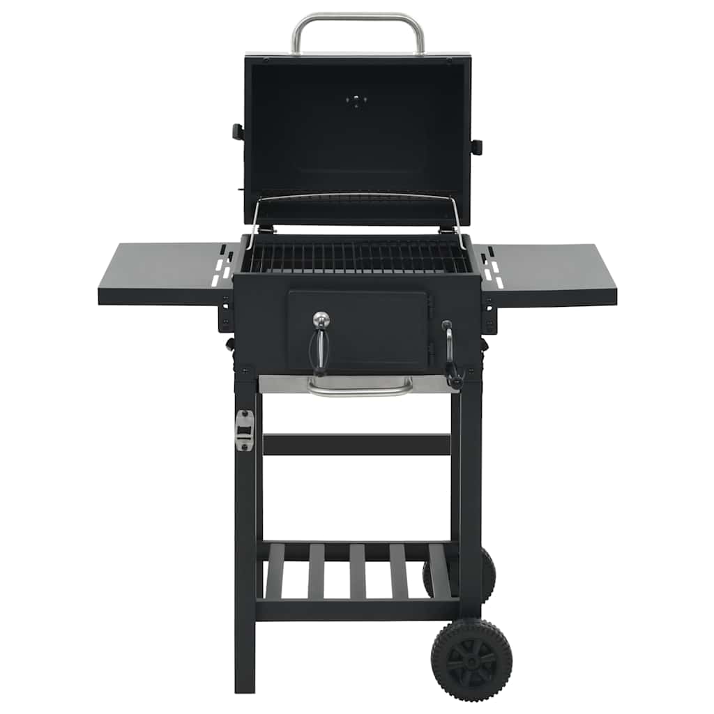 Outdoor Grills Charcoal BBQ Grill Smoker Trolley Barbecue Thermometer Side Shelv