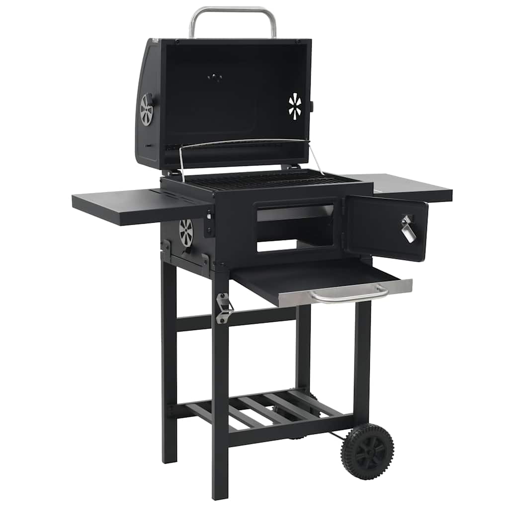 Charcoal-Fueled Bbq Grill With Bottom Shelf Black