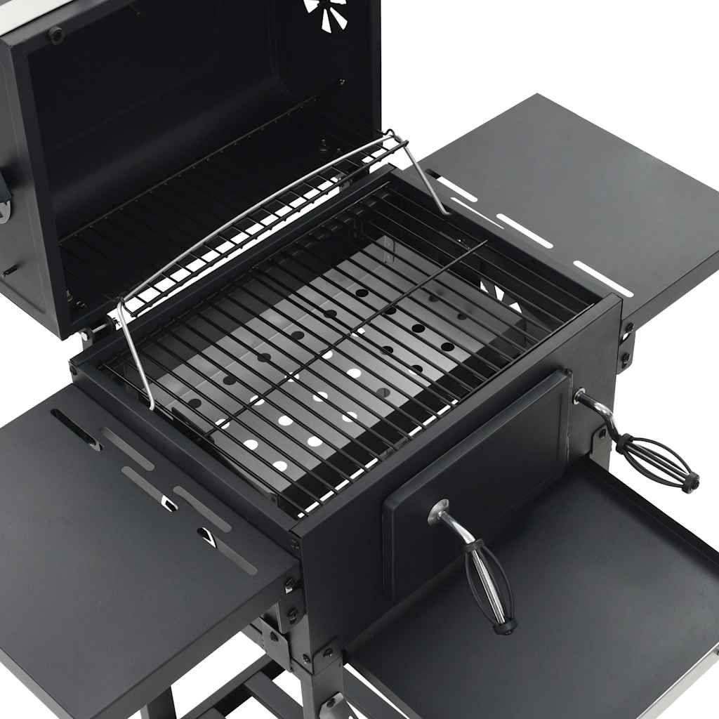 Outdoor Grills Charcoal BBQ Grill Smoker Trolley Barbecue Thermometer Side Shelv