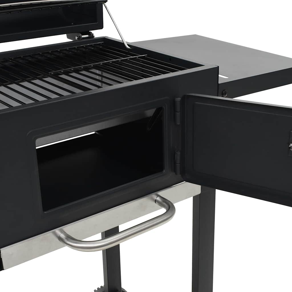 Outdoor Grills Charcoal BBQ Grill Smoker Trolley Barbecue Thermometer Side Shelv