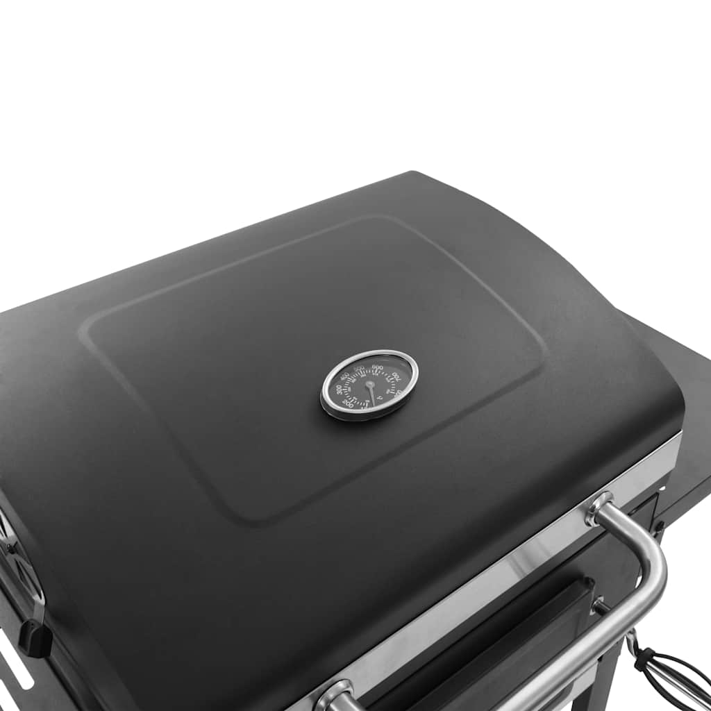 Outdoor Grills Charcoal BBQ Grill Smoker Trolley Barbecue Thermometer Side Shelv