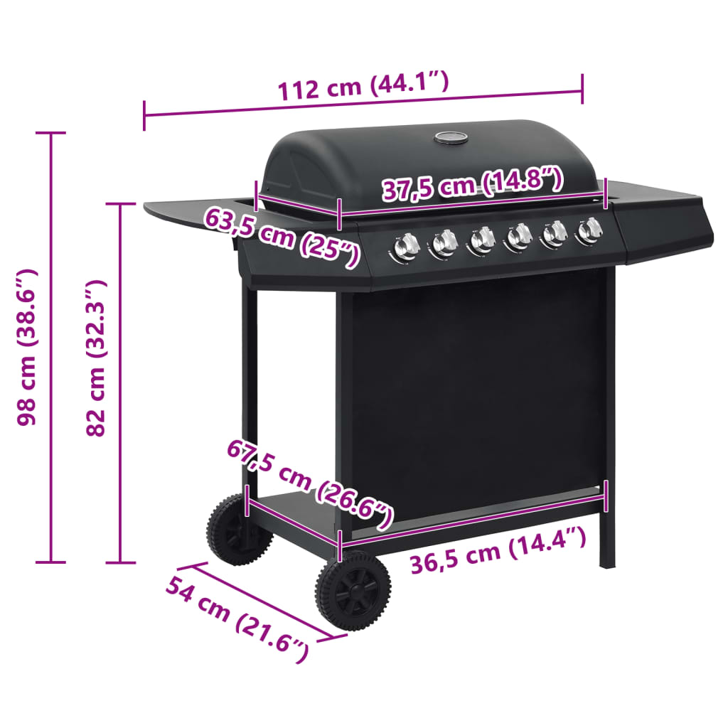 Outdoor Grills 6 Burner Gas BBQ Grill Barbecue Thermometer Black Removable 112 c