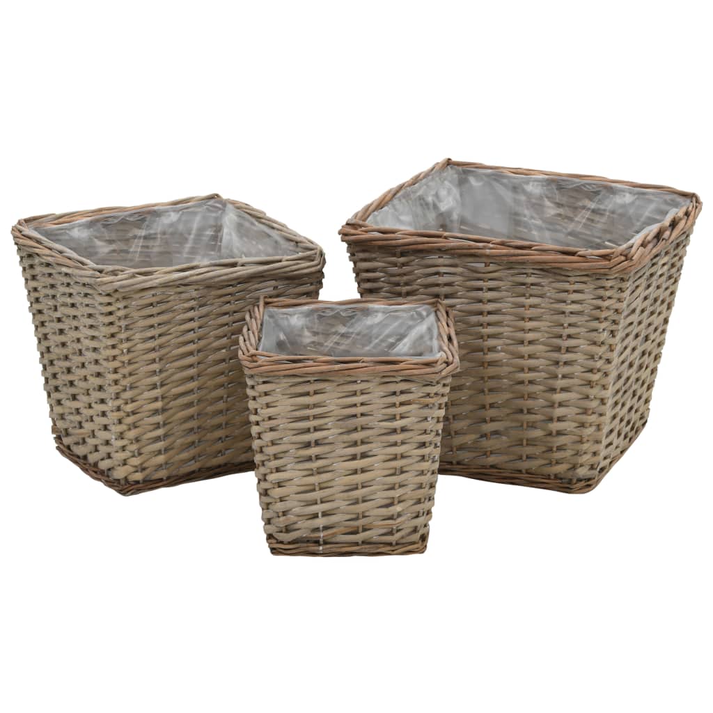 Raised Bed 3 Pcs Wicker With Pe Lining