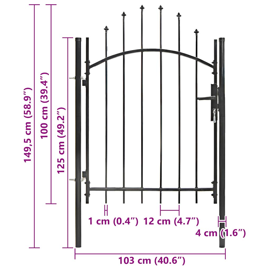Garden Gate Steel 100x150cm Woerden Lockable Fence Outdoor Entrance Black Grey