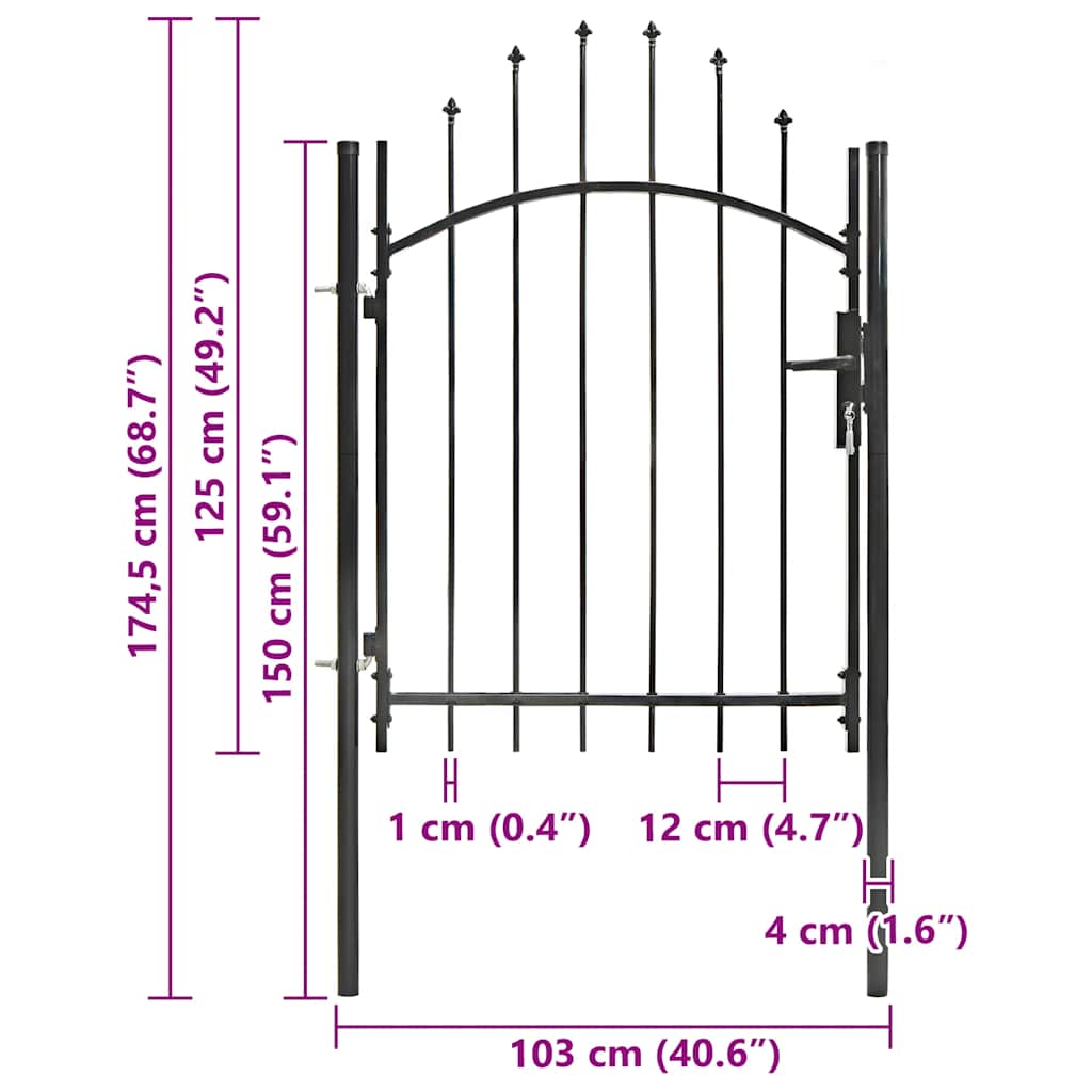 Garden Gate Steel 100x150cm Woerden Lockable Fence Outdoor Entrance Black Grey