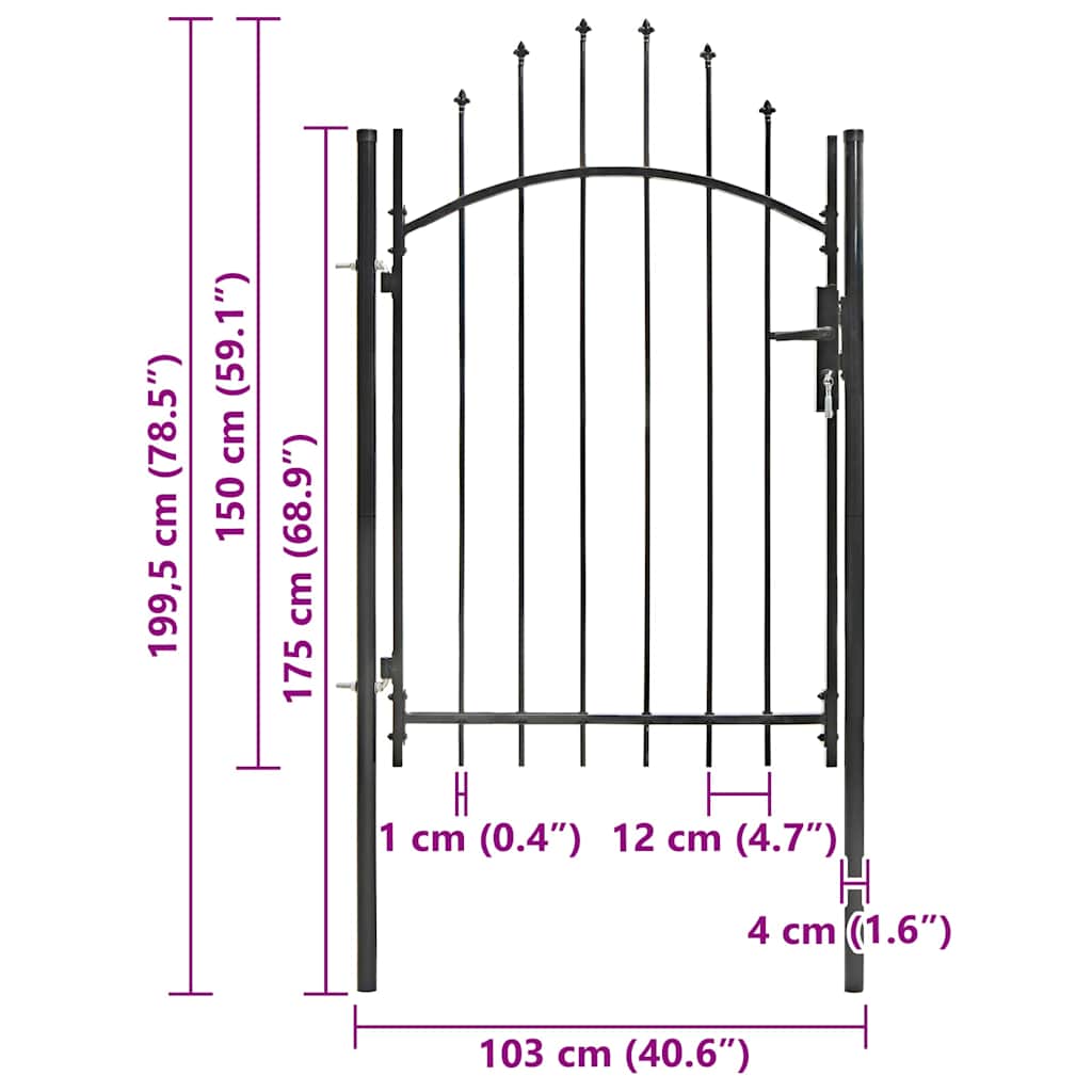 Garden Gate Steel 100x150cm Woerden Lockable Fence Outdoor Entrance Black Grey