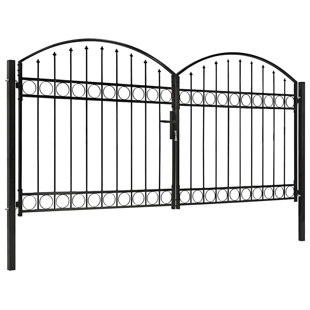 Garden Gate Black Double 300x125cm Steel Driveway Fence Lockable Grey LED 4 cm