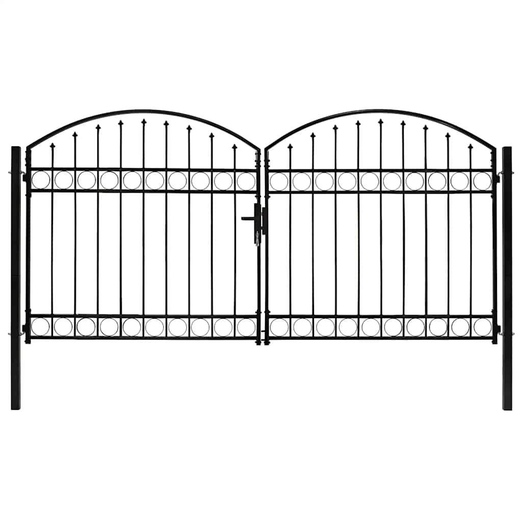Garden Gate Black Double 300x125cm Steel Driveway Fence Lockable Grey LED 4 cm