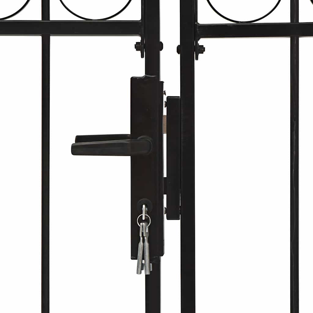 Garden Gate Black Double 300x125cm Steel Driveway Fence Lockable Grey LED 4 cm