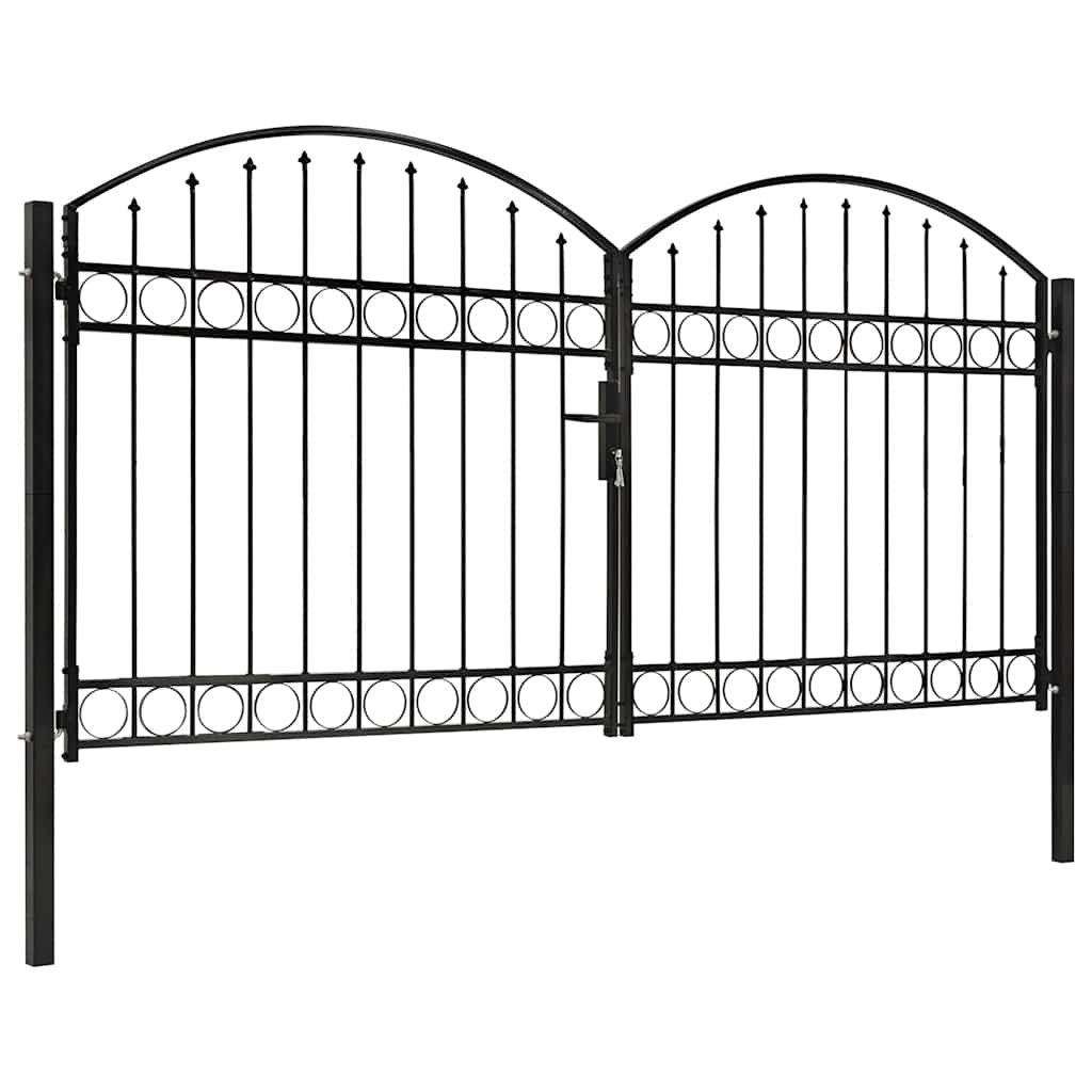 Garden Gate Black Double 300x125cm Steel Driveway Fence Lockable Grey LED 4 cm