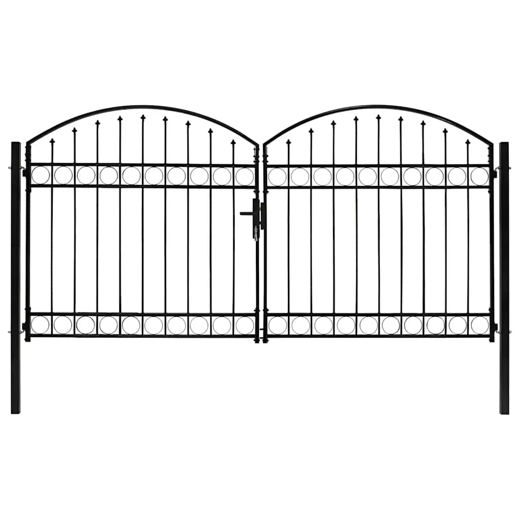 Garden Gate Black Double 300x125cm Steel Driveway Fence Lockable Grey LED 4 cm