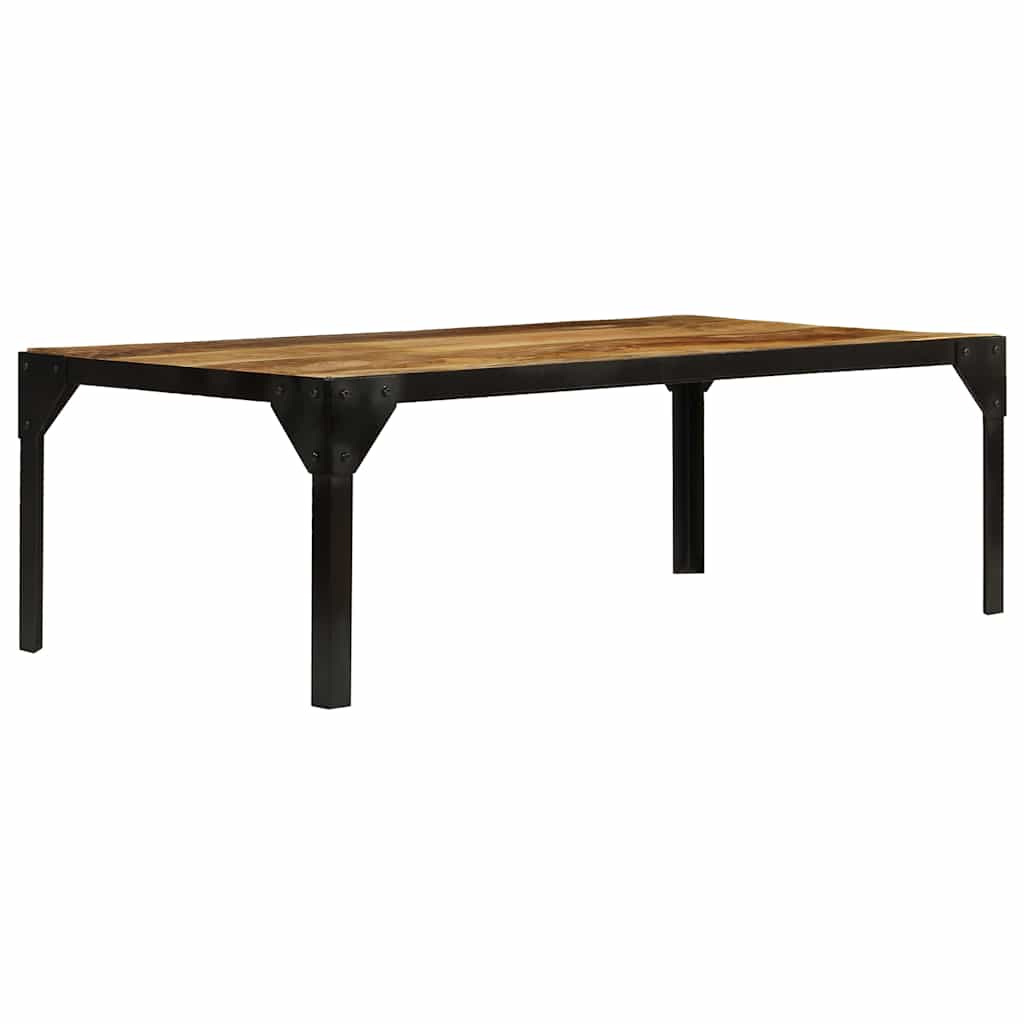Coffee Table Solid Rough Mango Wood Steel 110 Cm Brown and black