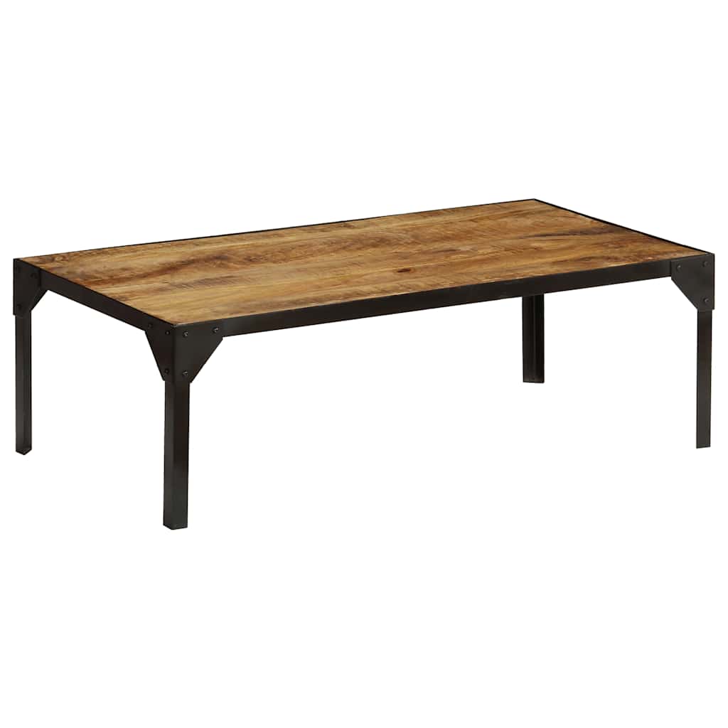 Coffee Table Solid Rough Mango Wood Steel 110 Cm Brown and black
