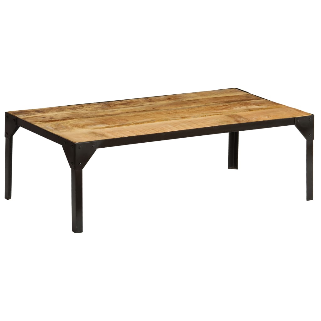 Coffee Table Solid Rough Mango Wood And Steel 110 Cm