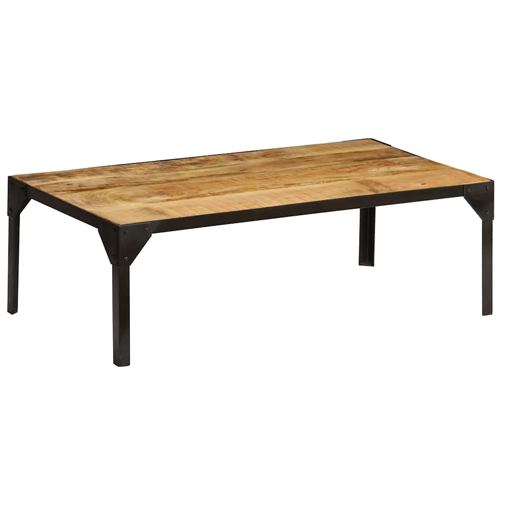 Coffee Table Solid Rough Mango Wood Steel 110 Cm Brown and black