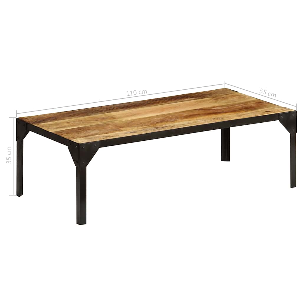 Coffee Table Solid Rough Mango Wood Steel 110 Cm Brown and black