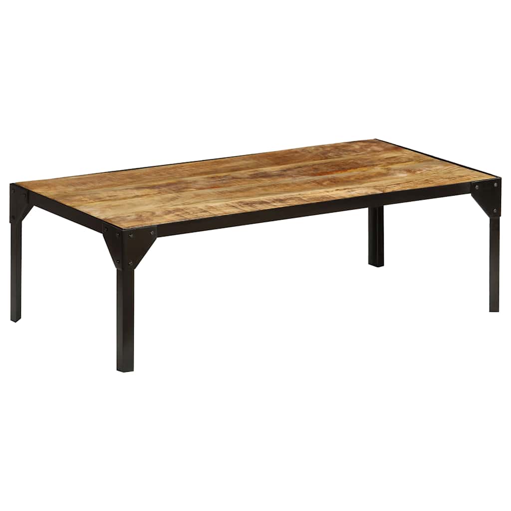 Coffee Table Solid Rough Mango Wood Steel 110 Cm Brown and black