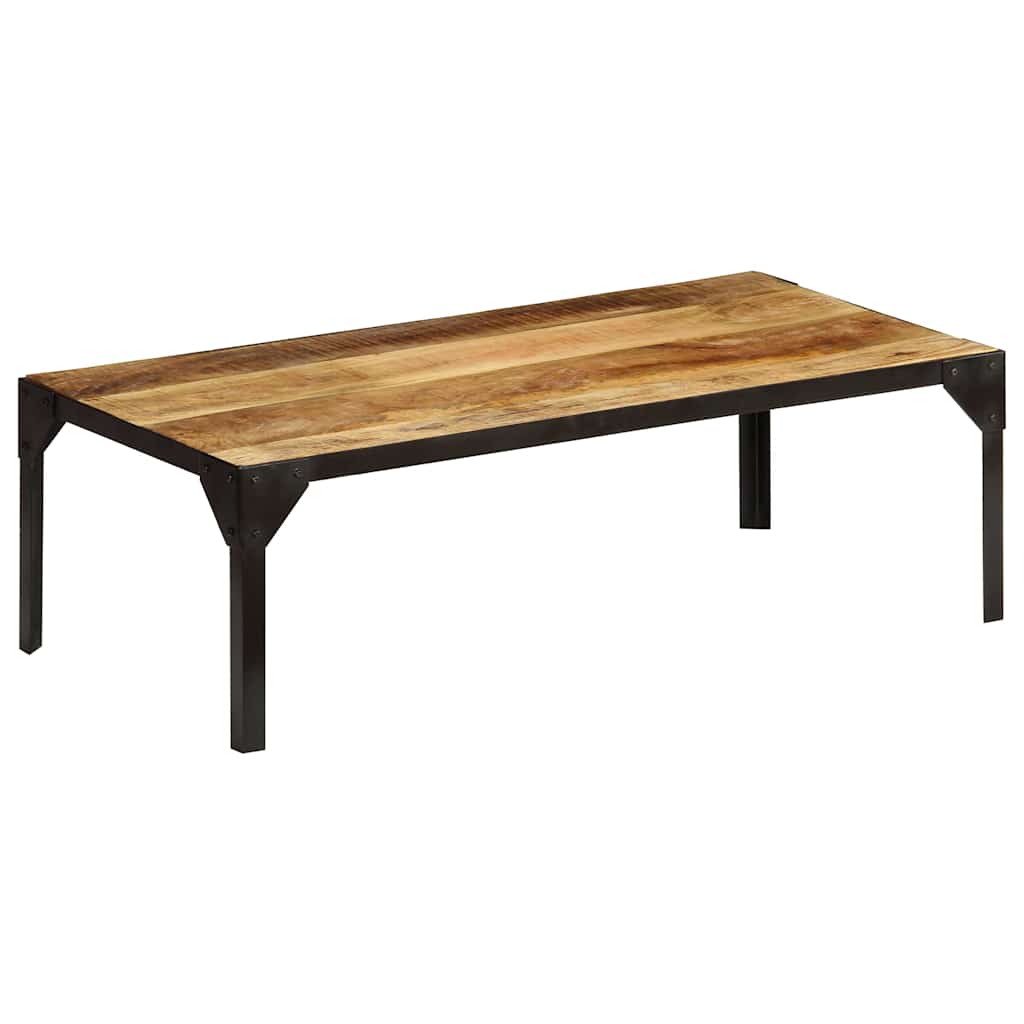 Coffee Table Solid Rough Mango Wood Steel 110 Cm Brown and black
