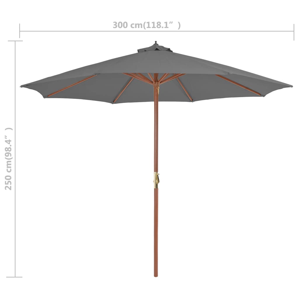 Garden Parasol With Wooden Pole 300 Cm Anthracite