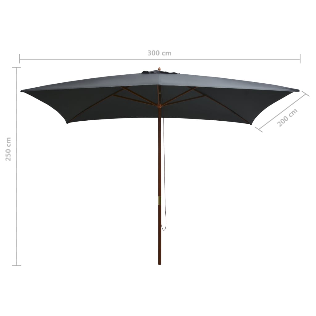 Garden Parasol With Wooden Pole 200X300 Cm
